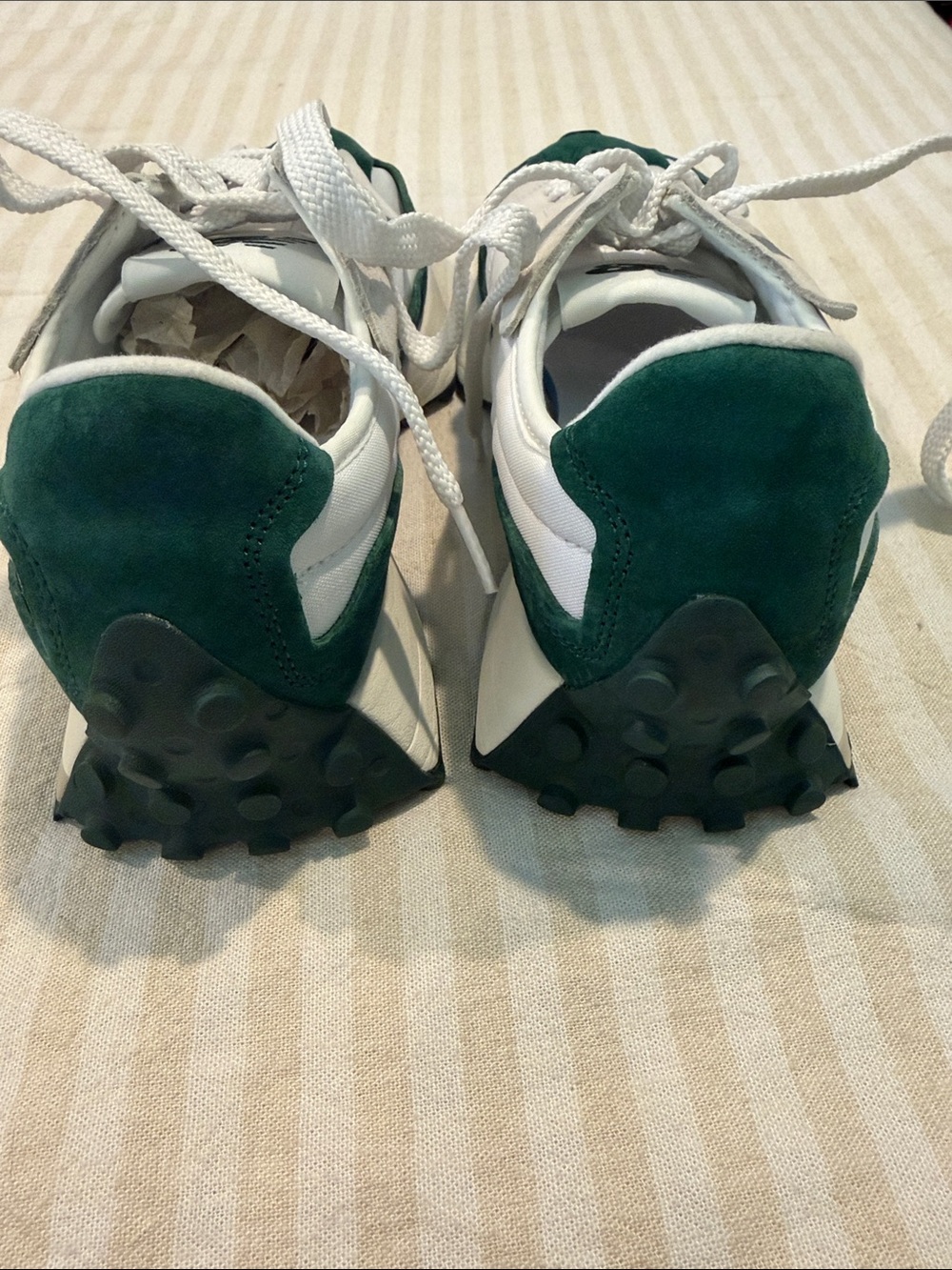 New Balance The Intelligent Choice 327 Forest Green & White Sneakers - Picture 7 of 9